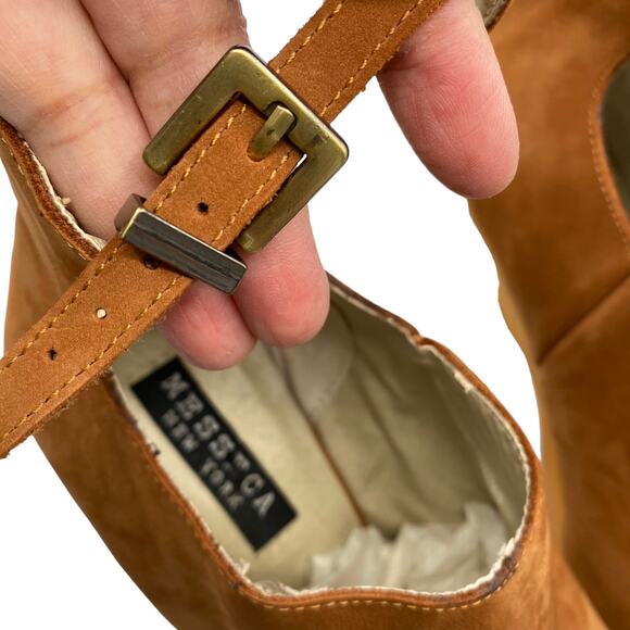 Anthropologie Messeca New York Brown Nubuck Leather Platform Ankle Boots 8.5M - Picture 10 of 14